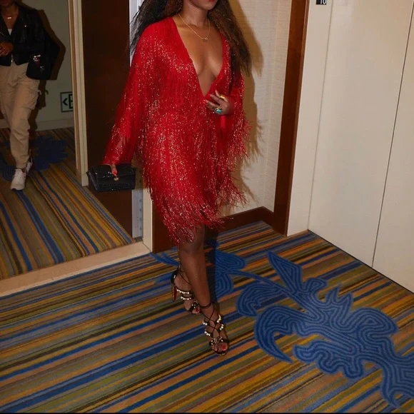 red fringe homecoming dress Primavera Fringe Cut Out Homecoming Dress 4015 main image 0